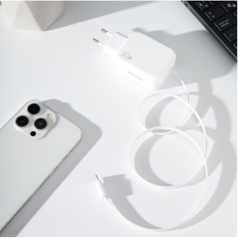 Сетевое зарядное устройство Proove Fixtape GAN 30 Вт (с кабелем Type C) white