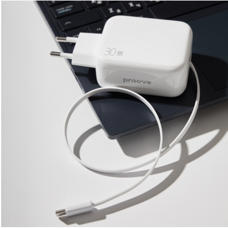 Сетевое зарядное устройство Proove Fixtape GAN 30 Вт (с кабелем Type C) white