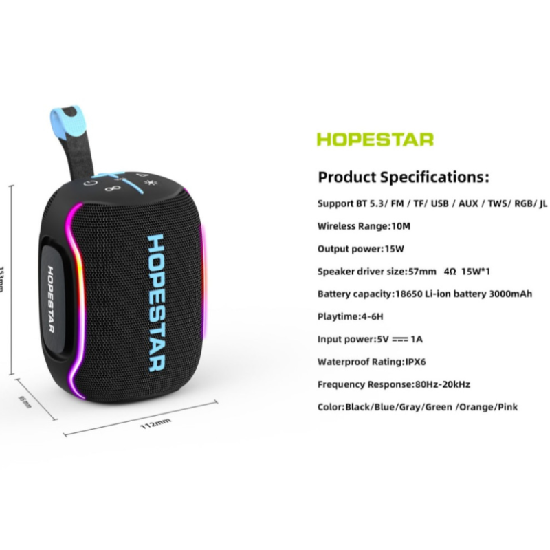 Колонка HOPESTAR H73 Mini 15W, 3000mAh (15,3*11,2*9,5 см)