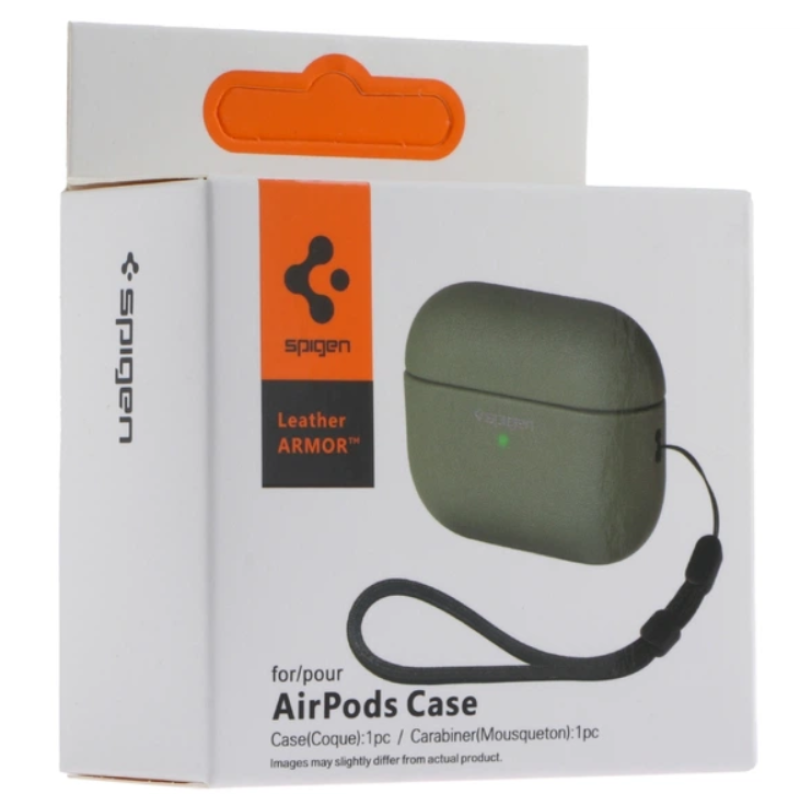Чохол-футляр для навушників AirPods 1/2 Spigen Ring Leather Armor Army Green