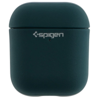 Чехол футляр для наушников AirPods 1/2 Spigen Ring Leather Armor Dark Green