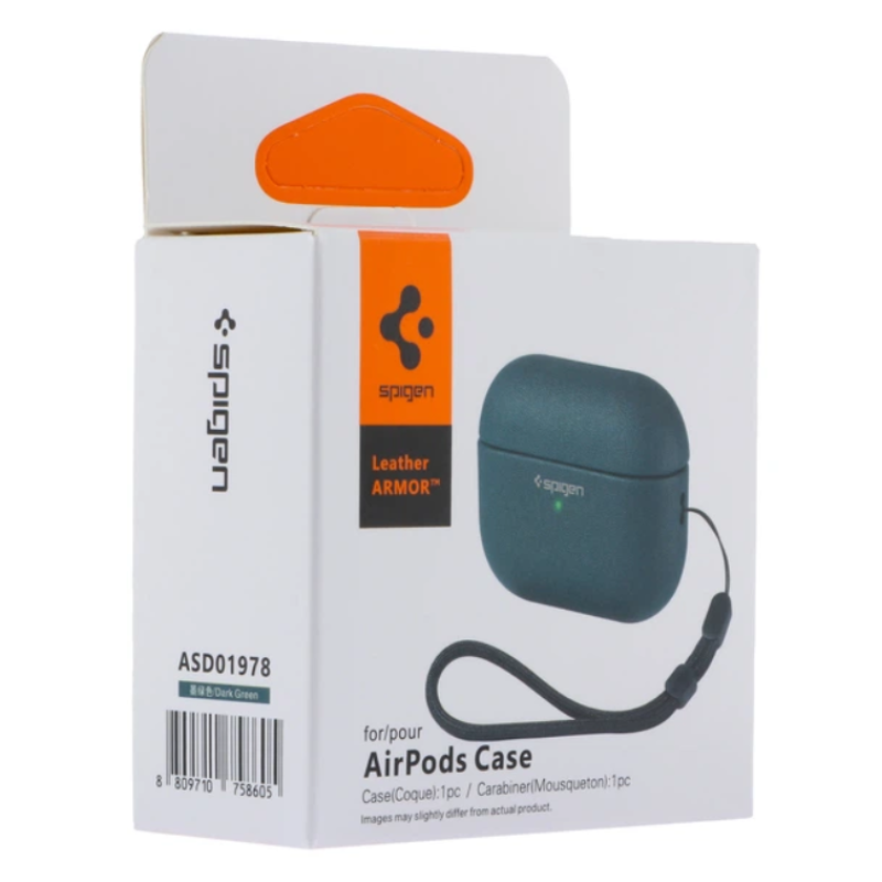 Чохол-футляр для навушників AirPods 4 Spigen Ring Leather Armor Dark Green
