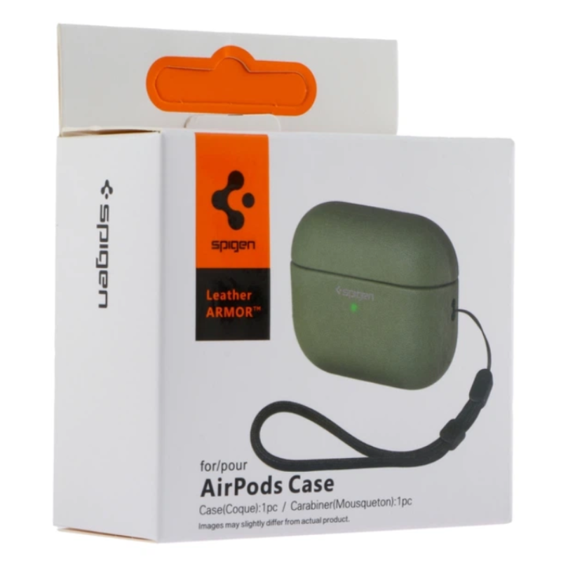 Чохол-футляр для навушників AirPods 4 Spigen Ring Leather Armor Army Green