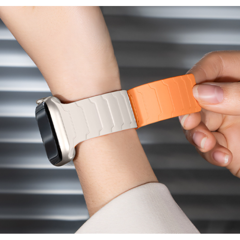 Ремінець Hoco WA39 Flexible series (магнітний, силіконовий) (38,40,41mm) Бежево-помаранчевий