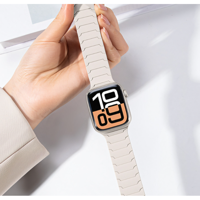 Ремінець Hoco WA39 Flexible series (магнітний, силіконовий) (38,40,41mm) Бежево-помаранчевий