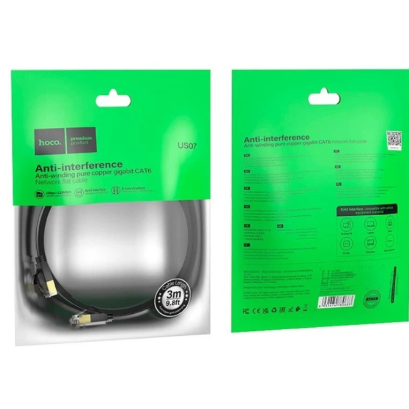 Патч корд (сетевой кабель) плоский Hoco US07 CAT6 3m