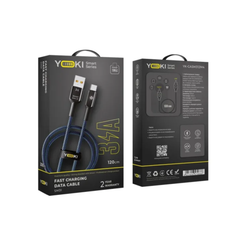 Кабель USB-Type C YOKI EXTRA YK-SM31 3A 1.2m Black