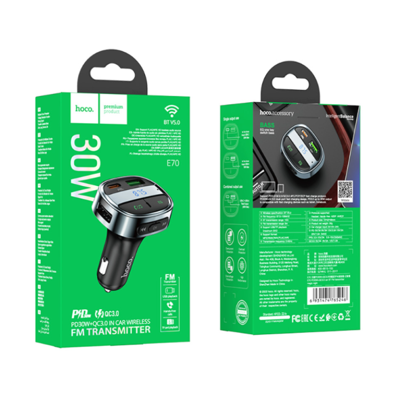 FM модулятор Hoco E70 PD30W+QC3.0