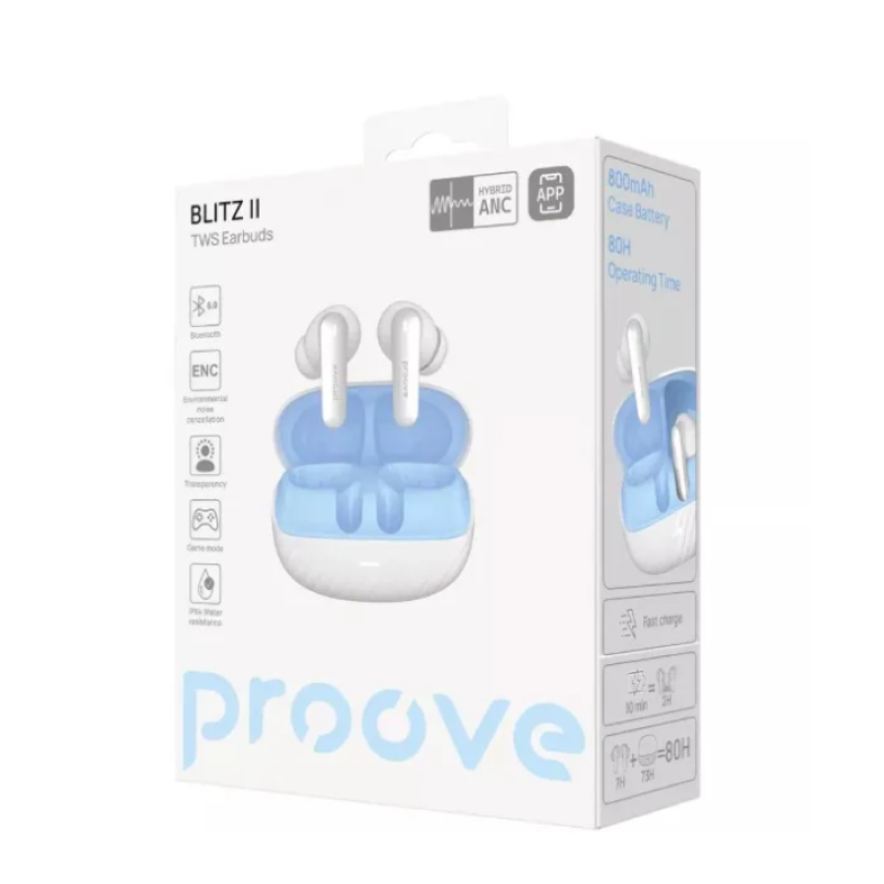 Бездротові навушники Proove Blitz II TWS with Hybrid ANC (APP) White-Blue