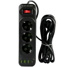Мережевий подовжувач UA Power F23U 3 розетки, 3 USB + Type-C, 6 м