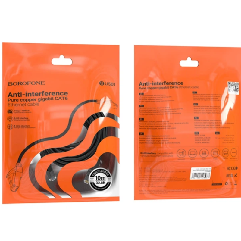 Патч-корд (мережевий кабель) Borofone BUS01 RJ45 6Gb 10 м Black