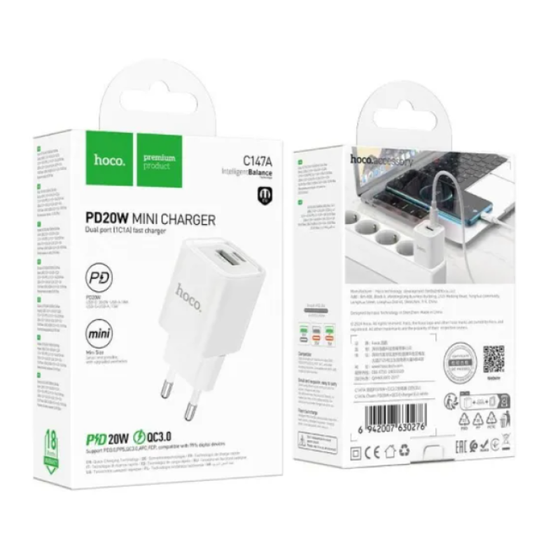 Сетевой адаптер Hoco C147A Charm PD20W+QC3.0