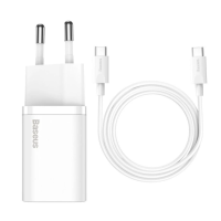 МЗП Baseus Super Silicone Quick Charger 25W Type-C + With Cable Type-C to Type-C 3A White