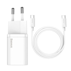 МЗП Baseus Super Silicone Quick Charger 25W Type-C + With Cable Type-C to Type-C 3A White