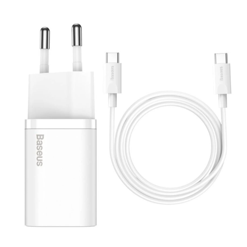 СЗУ Baseus Super Silicone Quick Charger 25W Type-C + With Cable Type-C to Type-C 3A White