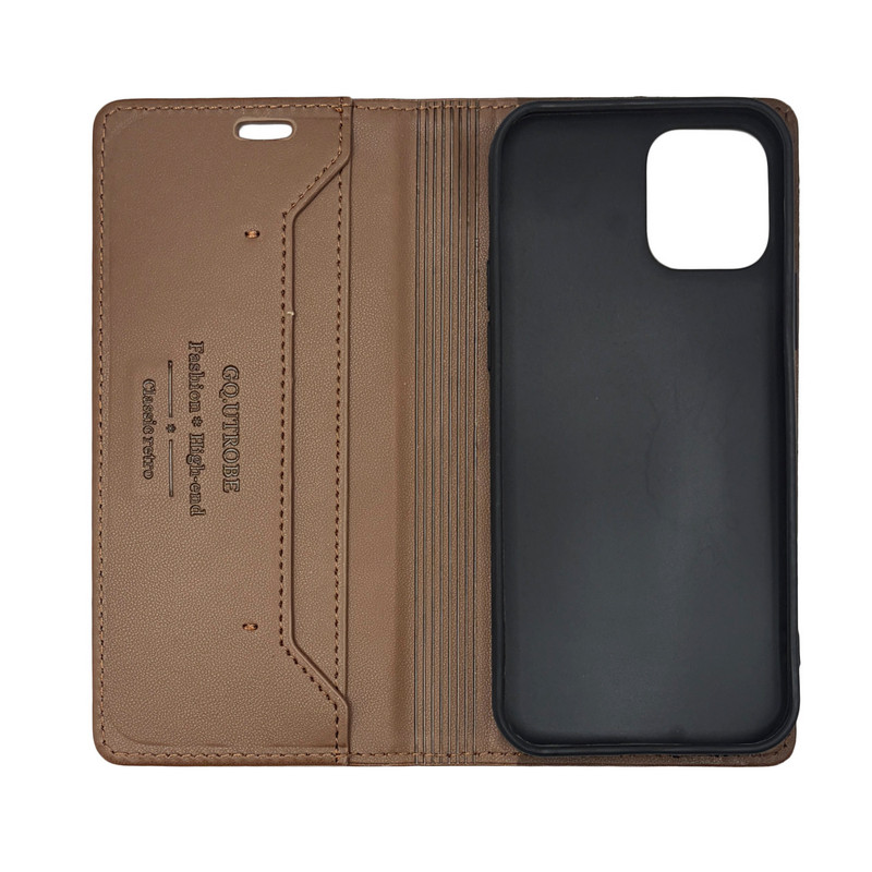 Чохол книжка шкіряний GQ iPhone 12/12 Pro Коричнева