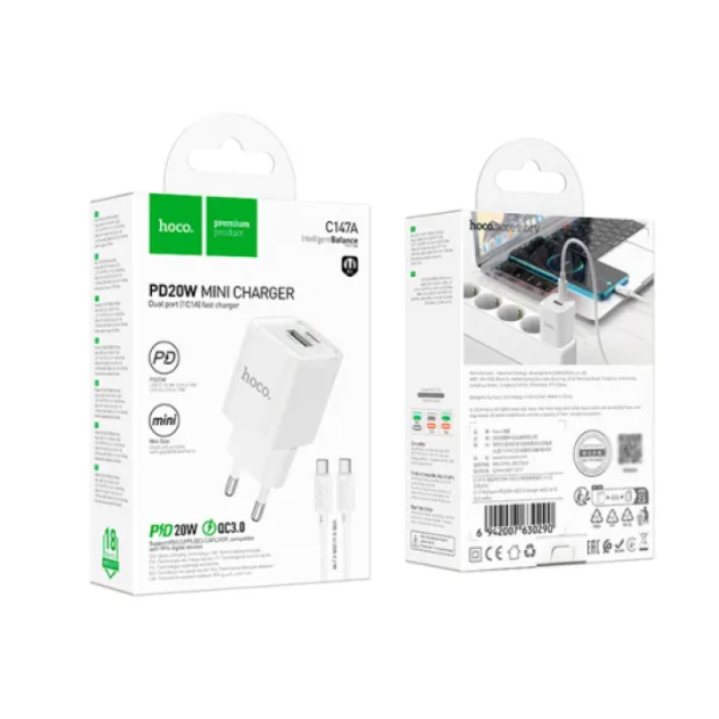 МЗП Hoco C147A PD/QC 20W+Type-C to Type-C White