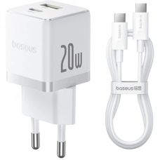 МЗП Baseus Palm Fast Charger Type-C+ USB 20W (Cable 60W) White