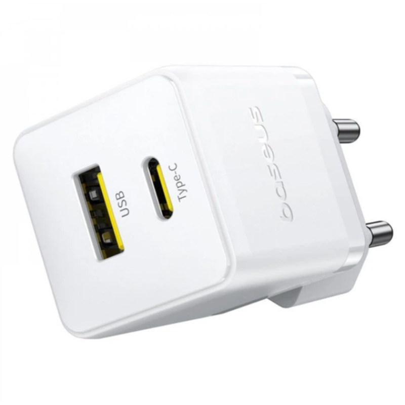 МЗП Baseus Palm Fast Charger Type-C+ USB 20W (Cable 60W) White