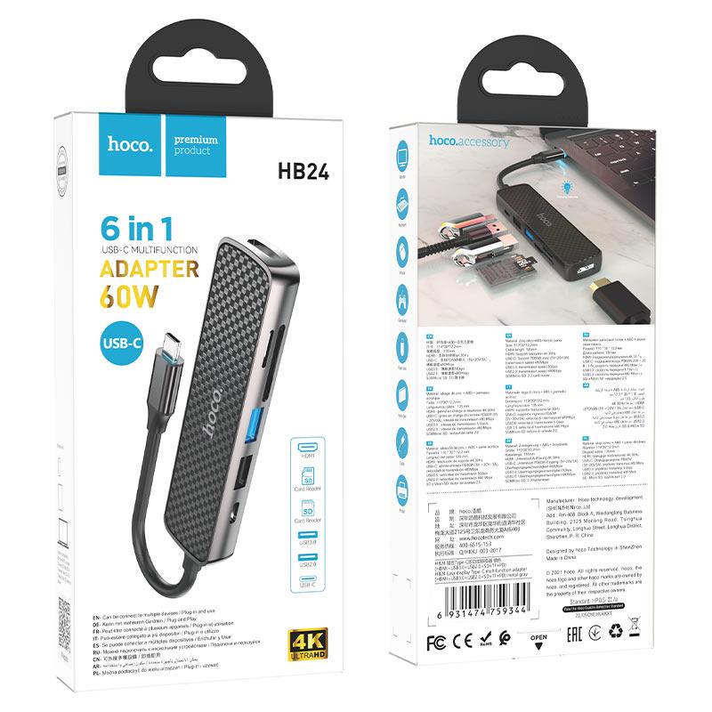 HUB USB-C Hoco HB24 HDMI+USB3.0+USB2.0+SD+TF+PD