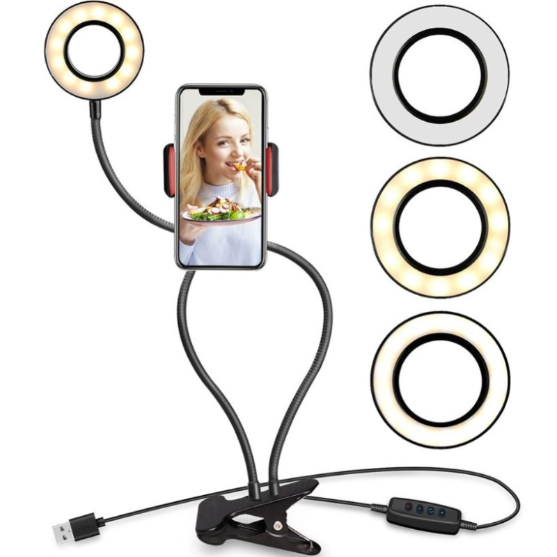 LED-стійка 2в1 із затискачем для телефона