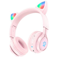 Навушники Bluetooth CAT Ear Hoco W39 з підсвіткою Pink