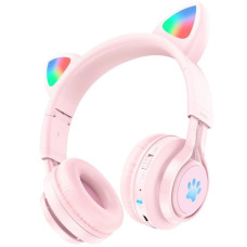 Навушники Bluetooth CAT Ear Hoco W39 з підсвіткою Pink