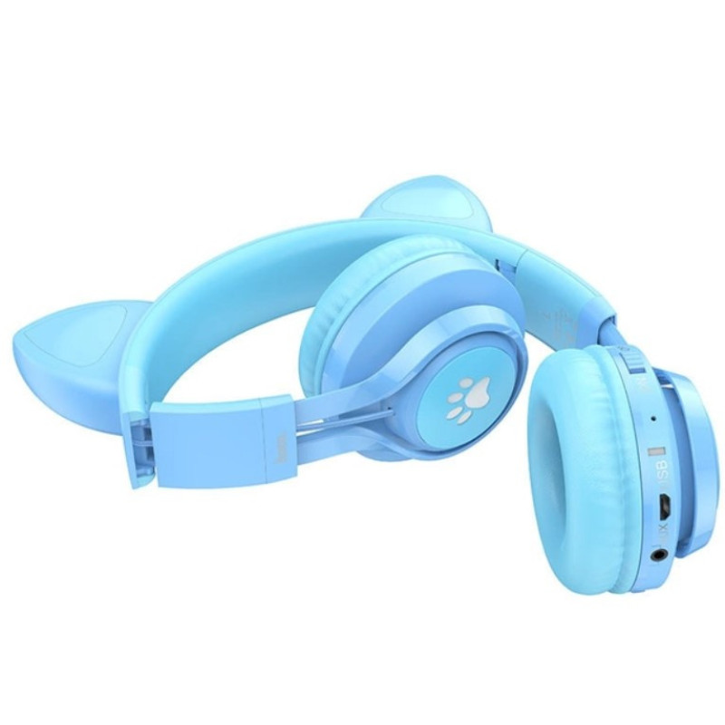 Наушники Bluetooth CAT Ear Hoco W39 с подсветкой Blue