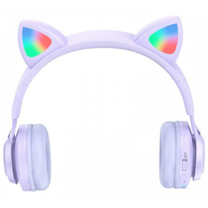 Навушники Bluetooth CAT Ear Hoco W39 з підсвіткою Purple