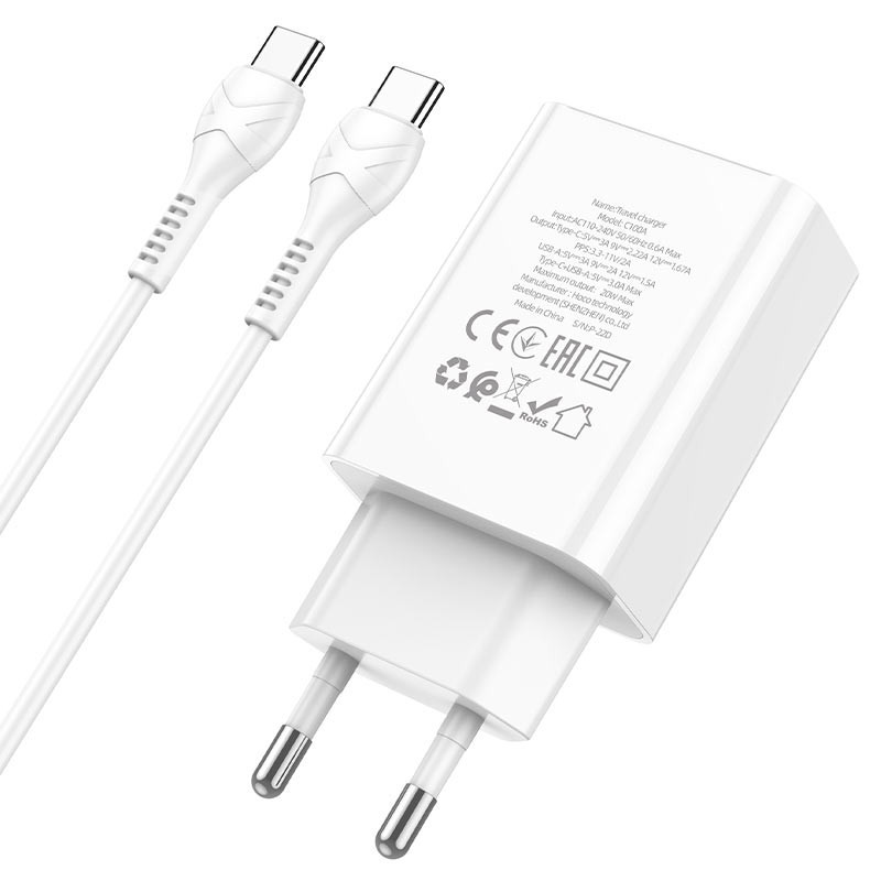 Зарядний пристрій Hoco C100A Type C-Type C PD20W+QC3.0 with display
