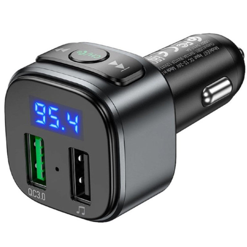FM модулятор авто адаптер Hoco E67 Fighter 2USB QC3.0 Bluetooth