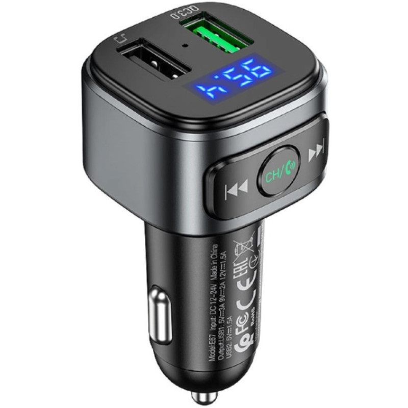 FM модулятор авто адаптер Hoco E67 Fighter 2USB QC3.0 Bluetooth