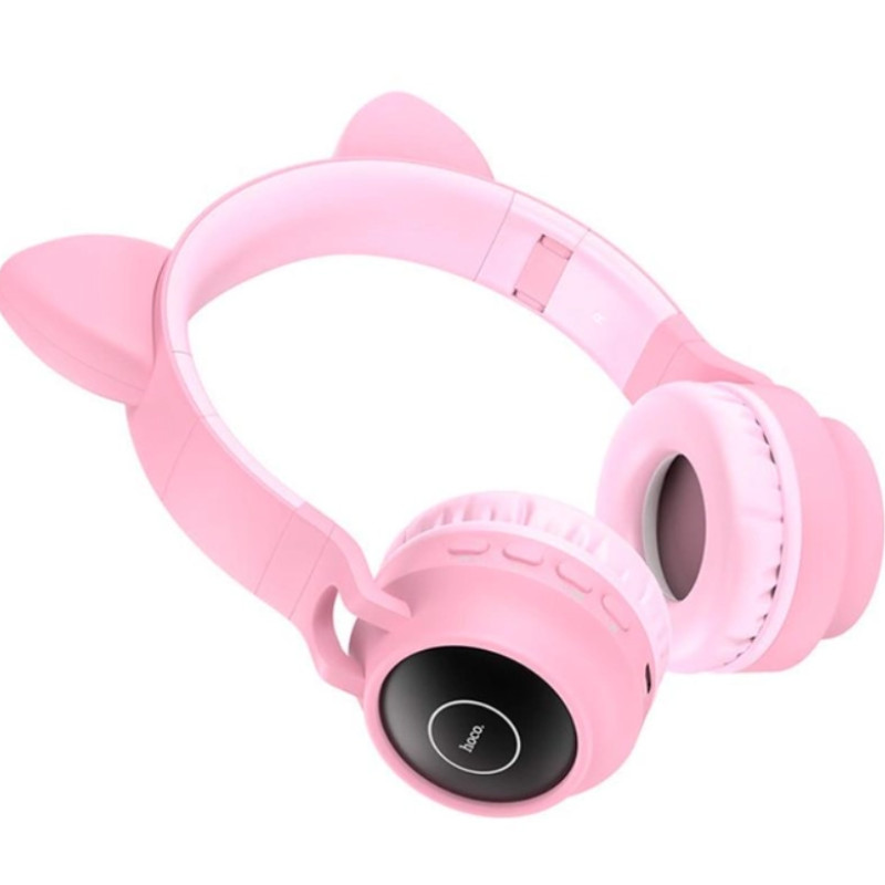 Наушники Bluetooth CAT Ear Hoco W27 с подсветкой Pink