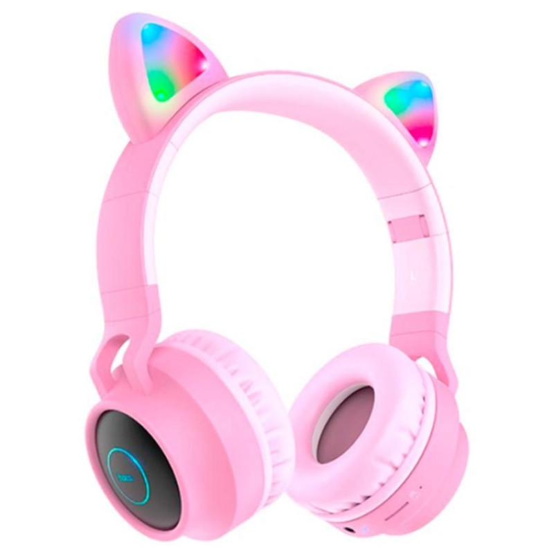 Наушники Bluetooth CAT Ear Hoco W27 с подсветкой Pink
