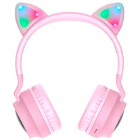 Наушники Bluetooth CAT Ear Hoco W27 с подсветкой Pink