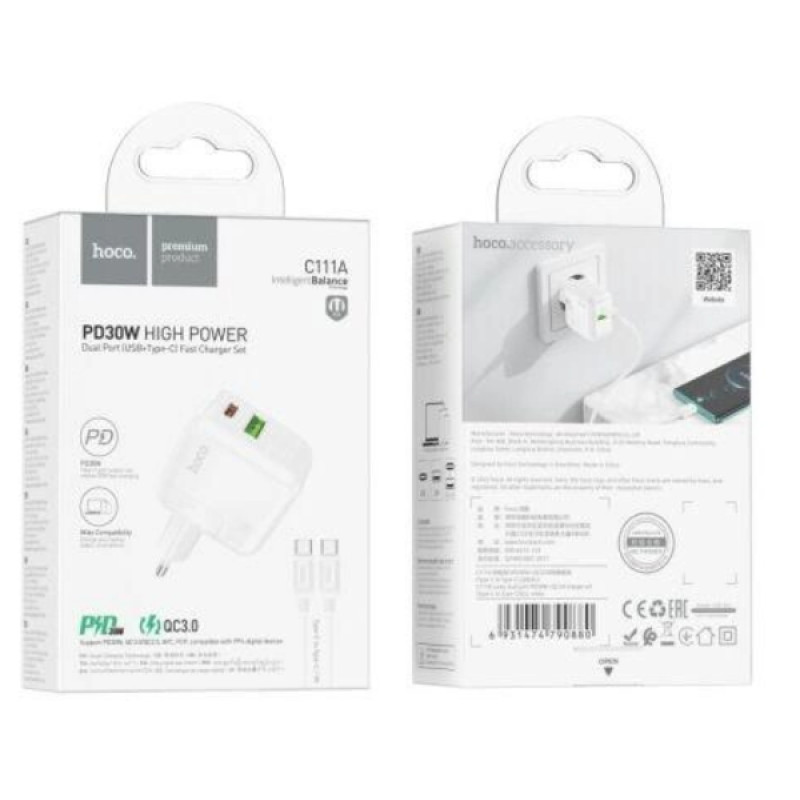 Зарядний пристрій Hoco C111A PD30W+QC3.0+ кабель Type-C to Type-C