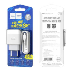 Зарядний пристрій Hoco C73A +micro USB  white