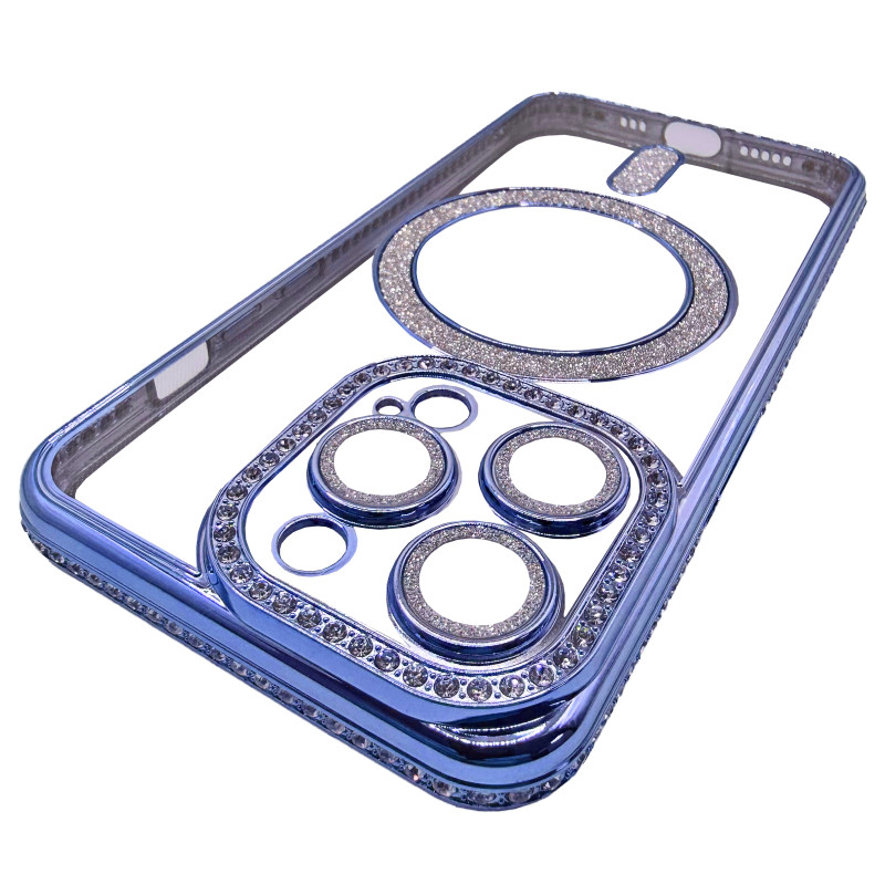 Чехол Diamond With MagSafe c защитными линзами на камеру iPhone 15 Pro синий