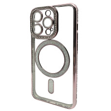 Чехол Diamond With MagSafe c защитными линзами на камеру iPhone 14 Pro розовый