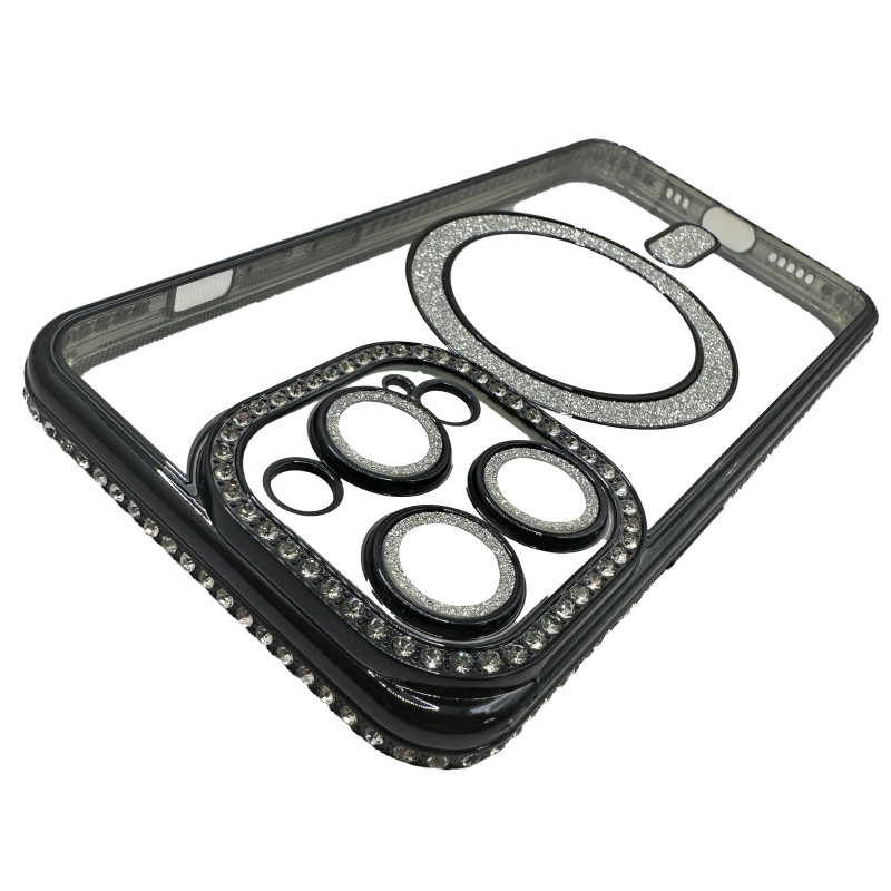 Чехол Diamond With MagSafe c защитными линзами на камеру iPhone 15 Pro черный