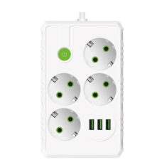 Подовжувач UA Power F15U на 4 розетки + 3USB 2м White