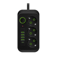 Удлинитель UA Power F09U на 3 розетки + 4USB+Type-C 2м Black
