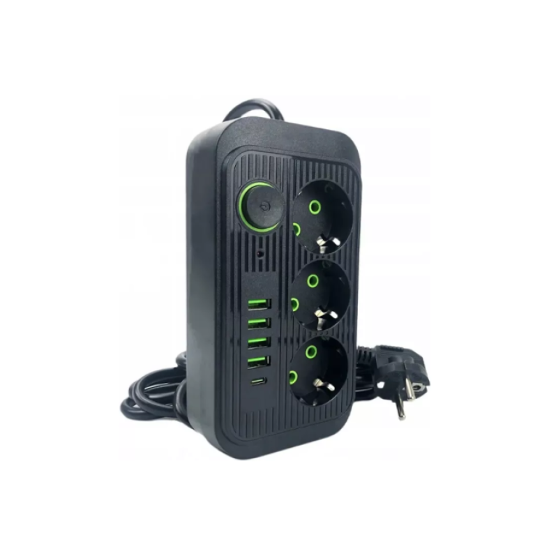 Удлинитель UA Power F09U на 3 розетки + 4USB+Type-C 2м Black