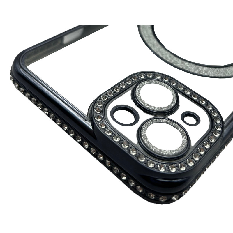 Чехол Diamond With MagSafe c защитными линзами на камеру iPhone 15 черный