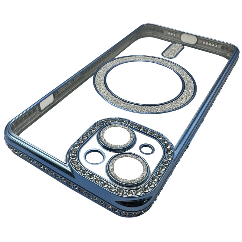 Чехол Diamond With MagSafe c защитными линзами на камеру iPhone 15 синий