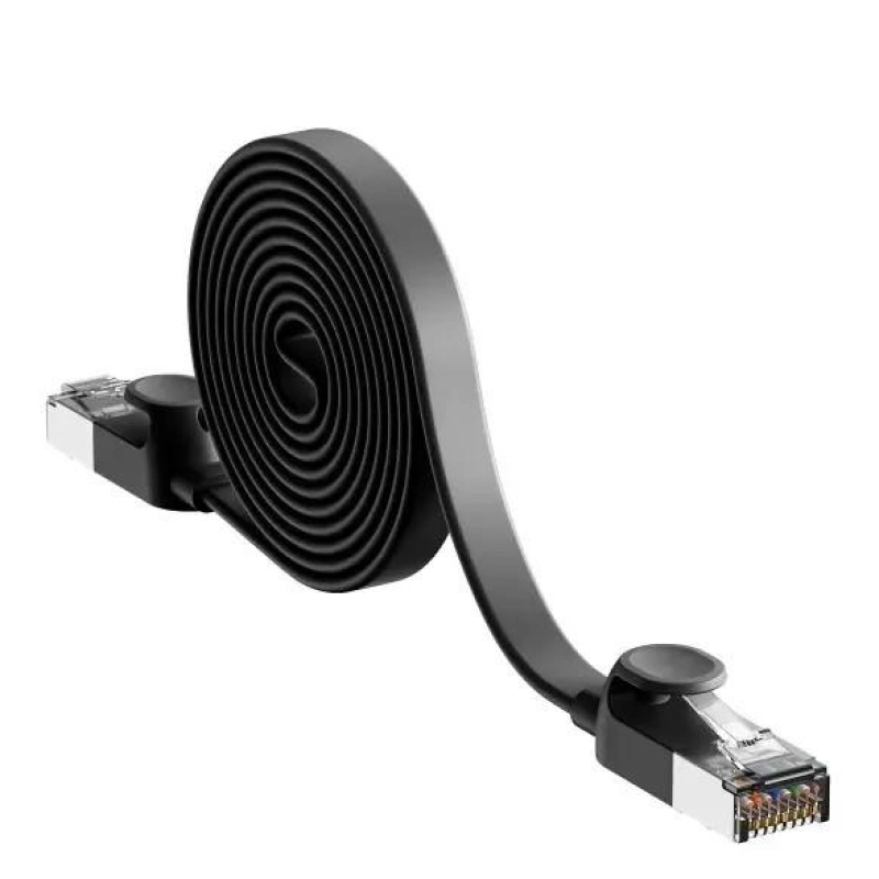 Патч корд (мережевий кабель) Baseus PCWL-E01 High Speed ​​Six types of RJ45 Gigabit flat cable 8 m Black