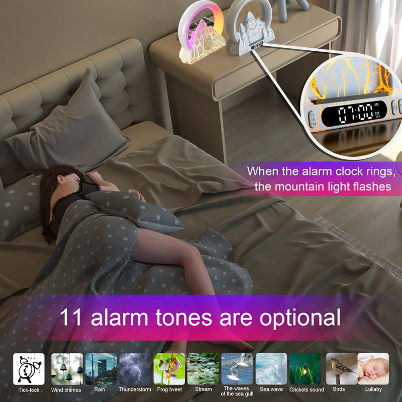 Лампа нічник Sunrise Flame Mountain Speaker Wireless Charging 15W Black