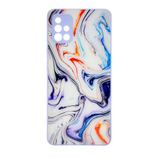 Чехол накладка Marble Glass Samsung A71 Белая лаванда